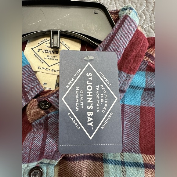 St Johns Bay Men’s Burguny Multi Plaid Button Down Flannel Shirt NWT Siz… - Picture 2 of 8